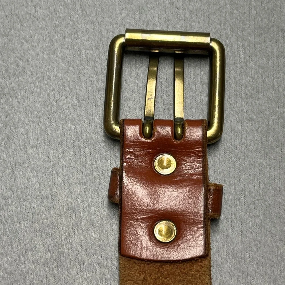 VTG Gap Cognac Brown Leather Double Prong‎ Belt Brass Buckle Mens Womens Size S